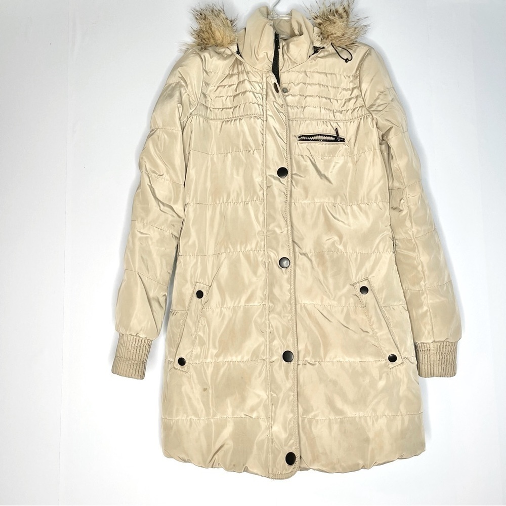 Mango tan puffer faux fur winter down fill jacket US XXS